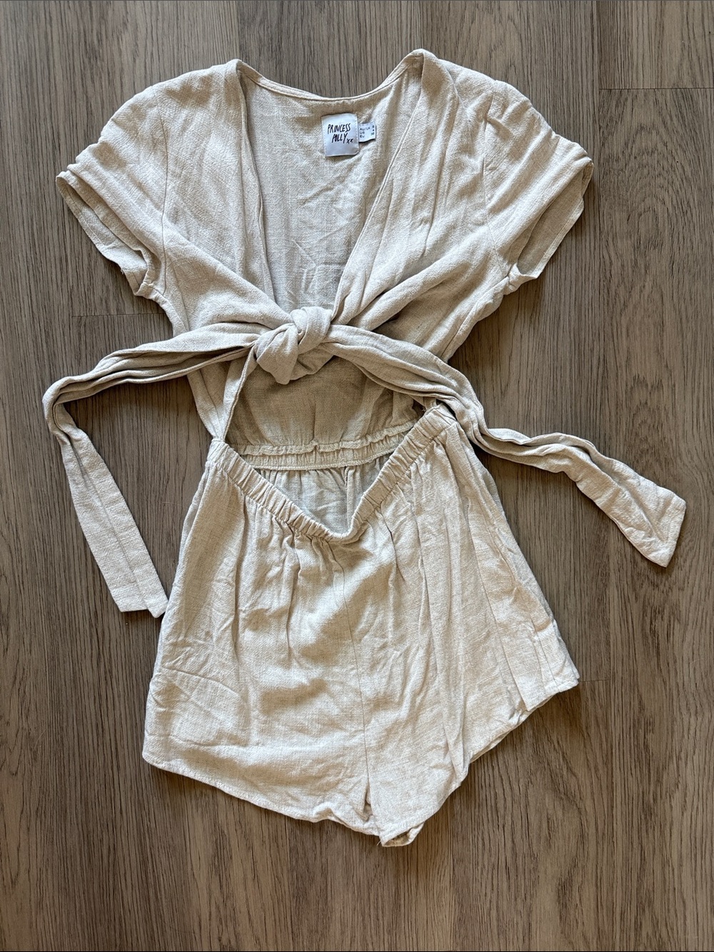 Princess Polly Cream Tie-Front Romper